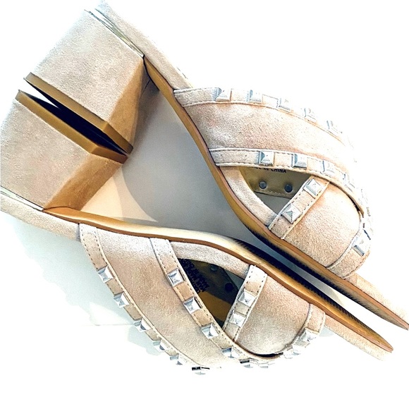 Slides with Block Heal in Tan Suede & Silver Detailing - Like New Condition - Picture 7 of 16